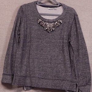 CATO Brand Gray Women's XL Mid Weight Sweater With Beads And Sequins